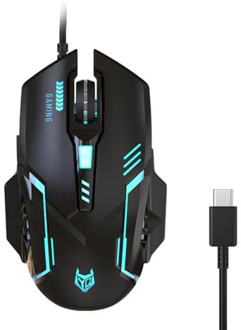 Ldabrye Souris Jeu Filaire USB C 3600DPI Réglable Rétroéclairée Ergonomique pour PC Appareils USB Type C