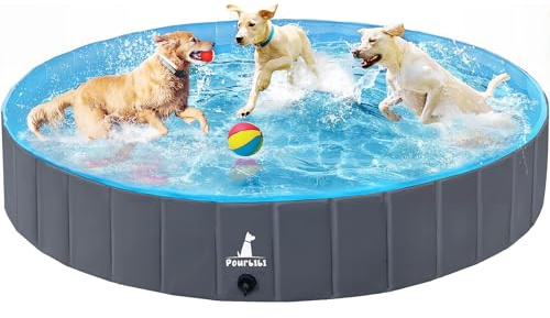 Pourbibi Piscina Mascotas, Piscina Perros, Bañera Plegable for Niños/Perros/Gatos, Plegable Piscina de Baño al Aire Libre - Gris (120 x 30CM)