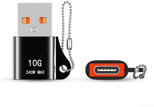 SPORTARC Adaptateur USB vers USB C compact avec porte-clés, prend en charge le transfert de données de 10 Gbit/s et une puissance de charge de 240 W (noir)