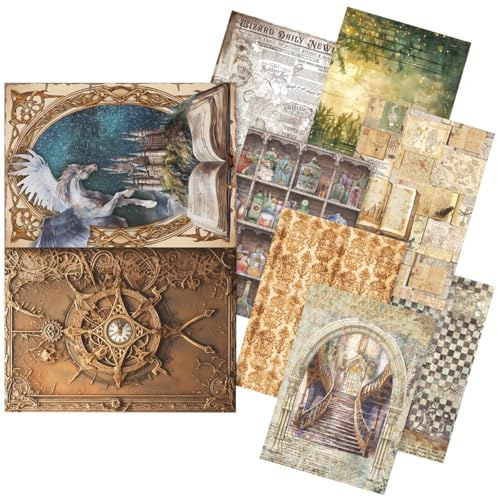 Ciao Bella Motiv-Strohseiden Sortiment Wizard Academy 8 Stk., A5 - für Scrapbooking, Decoupage auf Holz, Metall, Glas, etc.