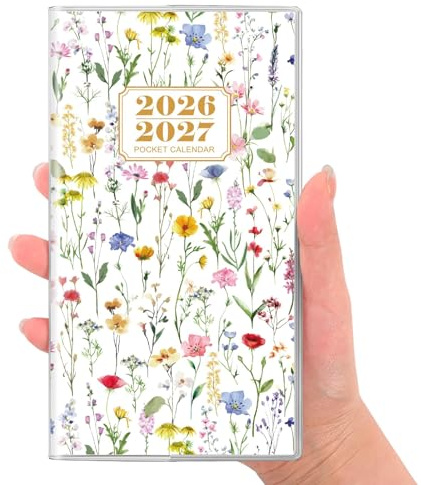 SKYDUE Pocket Calendar 2026-2027, Pocket Monthly Planner Jan 2026 - Dec 2027 for Purse, 6.7 X 3.7 24-Month Small Planner, Academic Year Calendar, Compact Design with Plastic Sleeve
