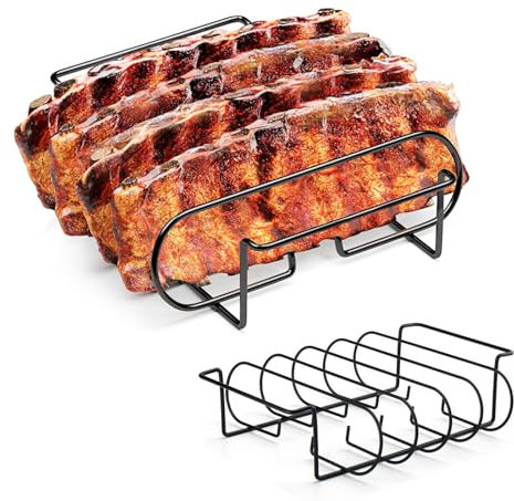 LURNODY Supporto per Costolette Barbecue, Supporto Bistecche e Costine, Porta Costolette BBQ, per Arrosto Bistecca, per 4 Costolette di Ricambio Croccanti dalla Griglia e dal Forno