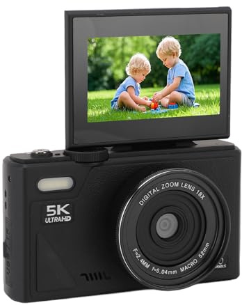 5K Digitalkamera für Fotografie und Video, Autofokus 75MP Vlogging -Kamera mit 3 '' Flip -Bildschirm, 18x Digital Zoom Autofocus Spiegellose Kamera (Black)