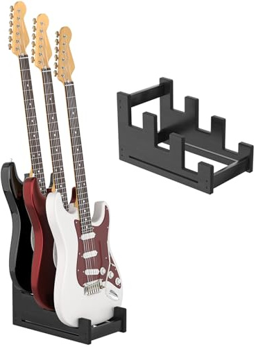 APPASO Guitar Rack, Solid Pine Wooden 3 Guitar Stand, Space-Saving Electric Guitar Stand Floor, Portable Guitar Racks for Electric Guitar, Bass Guiatar Display (Black)