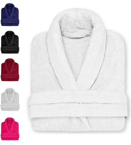 DECASATEXTIL Albornoz Mujer y Hombre - Bata Baño Unisex Ducha 100% Algodón 450g/m² – Suave, Secado Rápido y de Larga Duración – Ideal para Hogar, Hotel o Spa (BLANCO L)