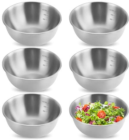 Sporgo 6 Stück Edelstahl Rührschüssel: Ø 17 cm Edelstahl Schüssel, Stapelbar Salatschüssel Metallschüssel Snackschalen Zum Servieren, Kochen, Backen-Spülmaschinenfest