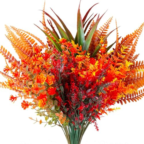 SHENRUZENG 9 fiori artificiali autunnali, fiori artificiali, decorazione autunnale, piante, arbusti, plastica, fiori, autunno, piante, fiori per interni ed esterni, da tavolo