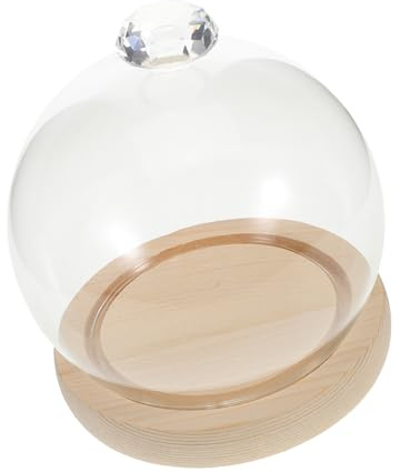 Glass Cloche Display Dome with Wood Base round Glass Cover | DIY Desktop Decor for Showcasing Creativity, Stable Base with Unique Knob Design, Elegant Charming Home Accent