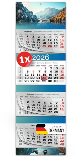 PRIMUS PRINT XXL Calendario 2026, multibloque, calendario de pared, 4 meses, calendario con deslizador de fecha, calendario colgante, incluye días festivos y vacaciones, varios patrones, 1 x Pragser