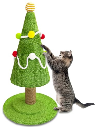 Christmas Tree Cat Scratching Post, Natural Sisal Rope Cat Tower to Satisfy Cats Claw Instincts, Christmas Decor Sisal Rope Cat Toys for Kitty and Adult Cats
