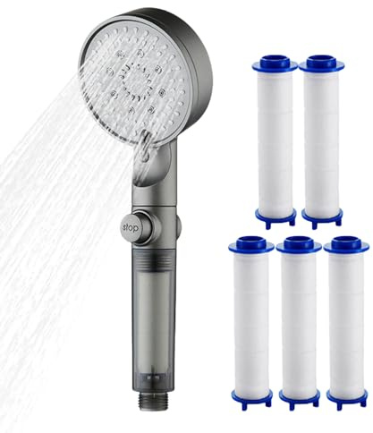 High Pressure Shower Heads,5 Modes Filtered Shower Head High Pressure | Adjustable Sprayer with Silicone Nozzles for Bathroom Home Dorm RV Camping Outdoor Gym