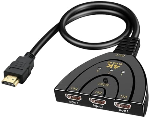 4 K HDMI-Splitter, 3 Ports, HDMI-Port, 3 Eingänge mit 1 Ausgang, stabile Übertragung, Full HD 4 K, HDMI-Hub, Multi-Display, PC, manueller Schalter mit Hochgeschwindigkeitskabel