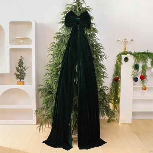 Decorazione natalizia con fiocco in peluche, grande fiocco in velluto, adatto per albero di Natale e feste (verde scuro)