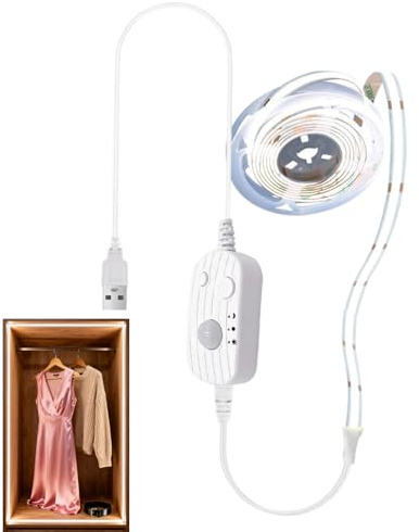 Acunny Tira de luz con detector de movimiento, 90 cm, 5 V, lámpara de detección automática, barra de luz LED activada por movimiento, para cocina, sótano, debajo de la cama, dormitorio, lado de la
