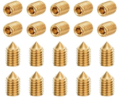 QUARKZMAN 20 Stück Madenschrauben M5x8mm Messing Konusspitze Innen-Sechskant Schrauben Für Maschinen Hausreparaturen Und Befestigungen Goldton
