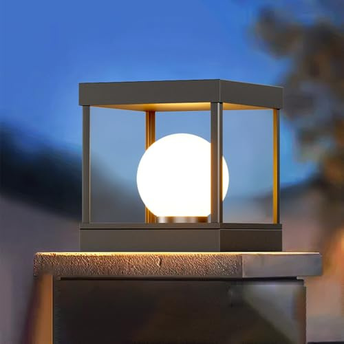 Outdoor Post Lights Modern Black Square Pillar Light Fixture Waterproof Fence Deck Column Cap Lamp Hard Wired E26 Gate Pedestal Lighting Landscape Path Lamp For Yard Mailbox Porch Pier Mount Lighting