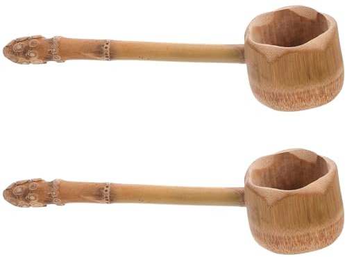 Ipetboom 2pièces Louche à Eau Bambou Lot De Louches De Cuisine Avec Manche Long Pour Verser Eau Utilisation La Maison Le Jardin Salle De Bain