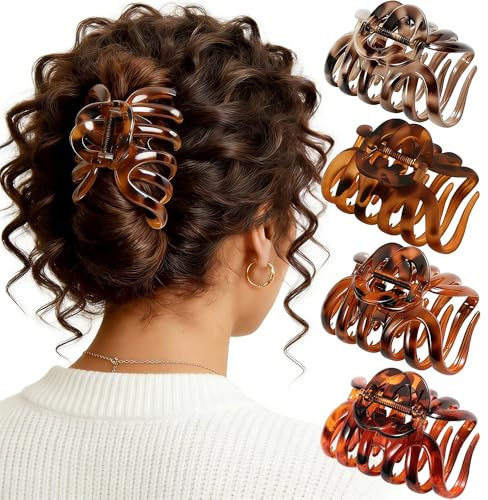 4 Stück Leopardenmuster Octopus Haarklammer Groß Haarklammern Set Hair Claw Clip Kunststoff Haarklammer Dünnes Haar Haarklammern Damen Hair Clips for Women Haar klammer Haarspange Haarschmuck