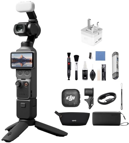 DJI Osmo Pocket 4 Creator Combo, Pocket Gimbal Vlog Camera, 3‑Axis Stabilization, 2× Lossless Zoom, 107GB Built-in Storage, 1″ CMOS & 4K/240fps, Mic 3 Transmitter (Pocket 4 Creator Combo Bundle)