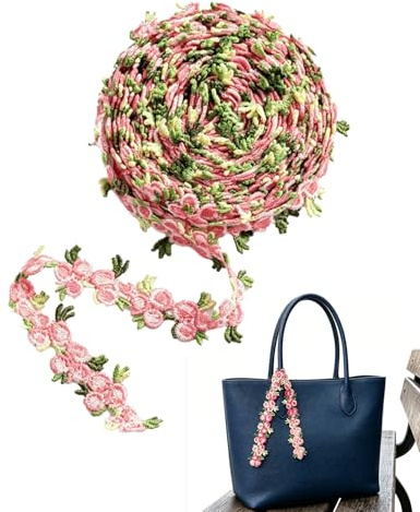 RAMGLYO Besticktes Spitzenband mit Blumen, 1 Rolle (ca. 4,5 m / 2 cm), mehrfarbige Zierborte für Hochzeiten & DIY – sorgt für saubere Optik bei Verpackungen & Schneiderarbeiten.