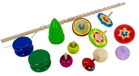 GICO Kinder Kreisel und JoJo Set mit 12 klassischen Kreiseln und Jojos aus Holz -KSet
