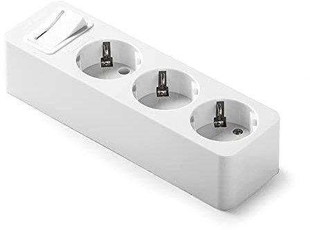 FAMATEL – Regleta de 3 tomas | Enchufes con Interruptor de encendido | Sin Cable | Hasta 3680W | 16A | 250V | Protección Infantil | Orientación tomas a 45o | Evita consumos fantasma | Blanco