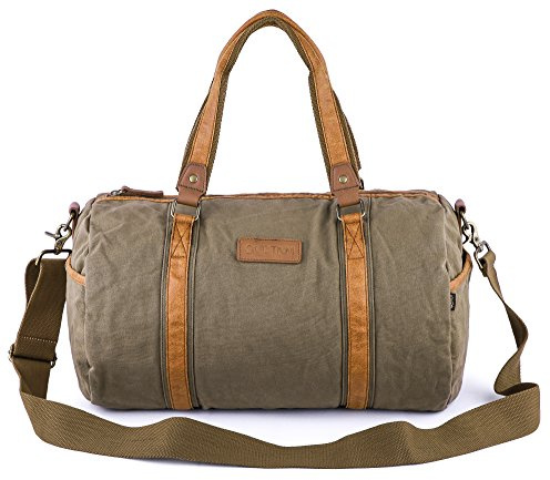 Gootium 30317 Vintage Canvas Weekender Schultertasche Reisetasche Sporttasche Unisex - Olivgrün