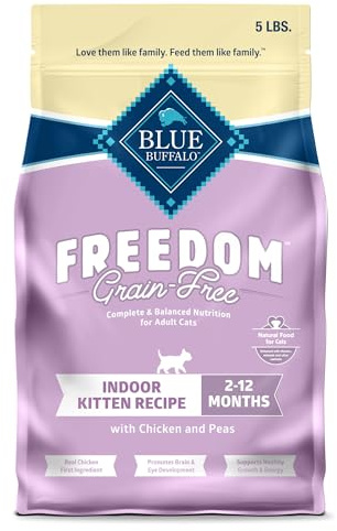 Blue Buffalo Freedom Grain-Free Indoor Dry Kitten Food with DHA, Complete & Balanced Nutrition for Kittens, Chicken Recipe, 5-lb. Bag