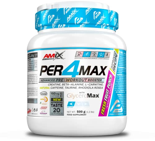 Amix Performance, Per4MAX, Bebida Preentreno, Suplemento de Carbohidratos, Acción Rápida, Bajo contenido en grasas saturadas, Sabor Fruit Punch, 500 gr
