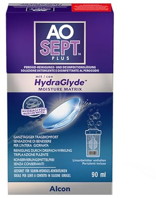 Aosept Plus mit Hydraglyde Kontaktlinsen-Pflegemittel | 1 x 90 ml | Sichere Desinfektion und makellose Reinheit. Frei von Konservierungsmitteln
