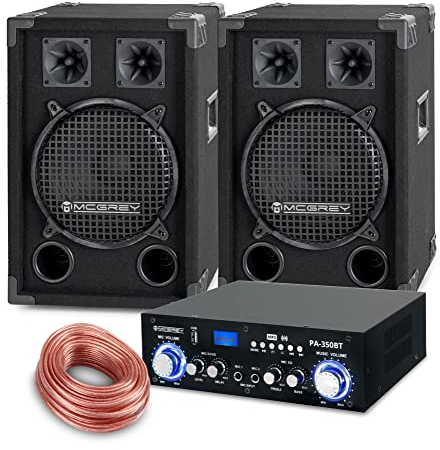 McGrey PA Completo DJ System PowerDJ-1200 (Sistema con casse party, altoparlanti, 2 x 400 Watt, amplificatore Bluetooth, amplificatore, cavo altoparlante)