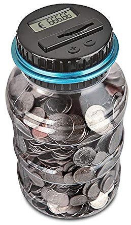 OurLeeme 1,5 l Digitale Spardose, Zählbox, große Kapazität, für Kinder, Geschenk für Erwachsene, für Euro, Silber