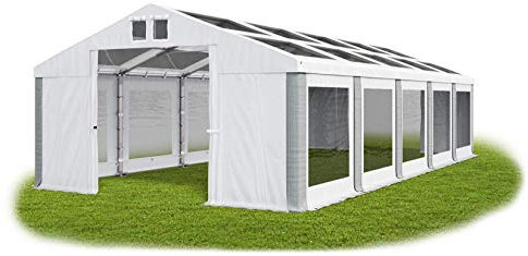Das Company Tente de fête Blanc-Gris 5x10m Plafond et Murs Transparents l'epreuve de l'eau 580 g/m2 PVC Construction Winter Renforcement du Sol, par Entree et Toit Tout Temps Gazebo de Jardin