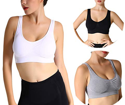 JOJOANS 3/4 Pack Bra Bralette Ultimate Comfort Bra Padded Seamless Plus Size Light Support Sports Bra for Yoga Stretch Wireless Leisure Underwear, XL