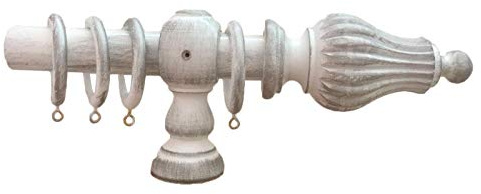tendaggimania ® Barra para cortina de Autentica madera italiana - Personalizable - Diámetro 35 mm, Movimiento Manual con Anillos, Modelos Antiguos (240 CM, Blanco/Plata)