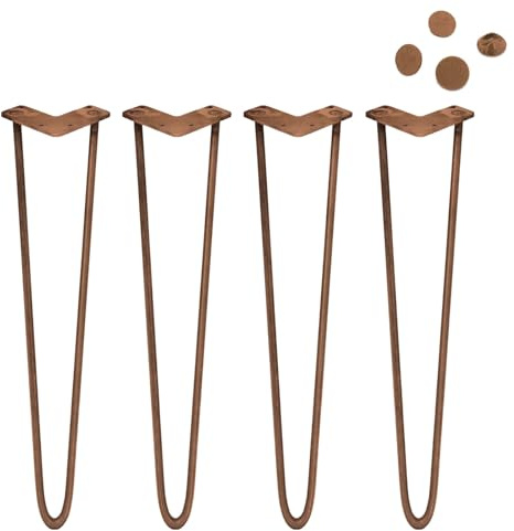 Monster Shop SkiSki Hairpin Table Legs 28” 71cm Pack of 4 Antique Copper Heavy Duty 12mm Thick Steel 2 Prong 300kg Load Capacity DIY Furniture Glide Discs Floor Protectors & Screws Included