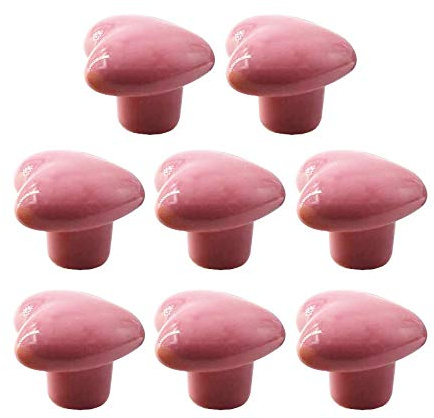 XLKJ 8 Stück Keramik Schubladenknopf Moebelknauf,Schubladengriffe Herzform, Kommodenknöpfe Schubladenknöpfe Set(Rosa)
