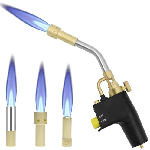 Wadoy Propane Torch Head Kit with 3 Nozzles, High Intensity Trigger-Start Soldering Torch Compatible with Bernzomaticc MAPP Propane for Soldering, Brazing, Welding, Map Gas Torch Head TS8000