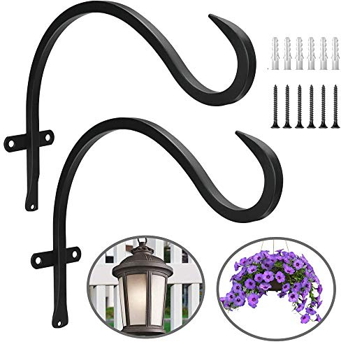 Qanye 2 Stücke Hängende Pflanzenhalterung, Pflanzenhalterung, Eisen Wandhaken Blumenampel, Mit 6 Schrauben, für Gartenrasenlampe Blumentopf Vogelhäuschen Pflanze Laterne Windspiel (Schwarz)