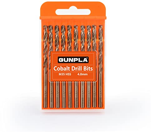 Gunpla Set Punte Trapano Professionali in Cobalto M35 HSS-CO 10 Pezzi 4mm per Metallo, Acciaio inossidabile, Alluminio, Legno, Ferro, Accessorio per Trapani
