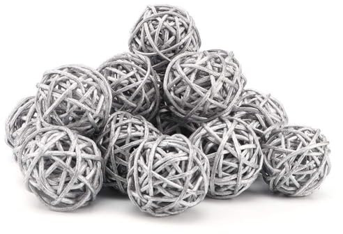 Beufee 20 Pieces Rattan Wicker Balls, Woven Decorative rattan balls Multiple Color Orbs Spheres Vase Fillers for DIY Craft, Party, Wedding Table Decoration, Baby Shower -Silver