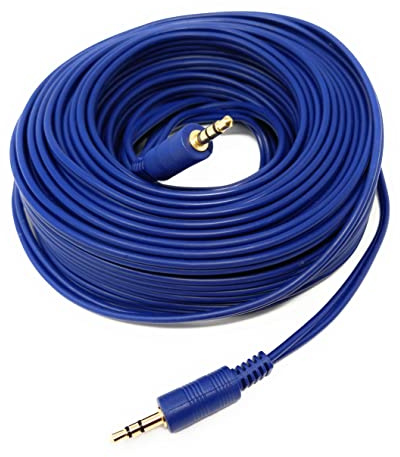 DRUT Câble Audio stéréo AUX, 20 m, 3,5 mm à 3,5 mm, connecteurs dorés, Petit câble de Haut-Parleur Jack à Jack à 3 Broches, 65 Pieds, Bleu