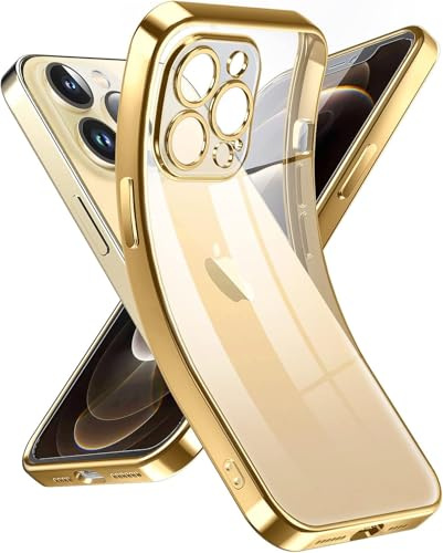 Supdeal Crystal Clear Case for iPhone 12 Pro, [Never Yellow] [Camera Protection], Thin Slim Fit Transparent Soft Silicone Phone Protective Case Cover, 6.1 Inch, Gold