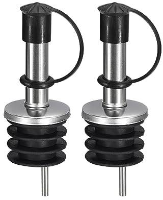 QUARKZMAN Acciaio Inossidabile Bottiglia Versatori, 2pz Oliva Olio Beccuccio con Gomma Polvere Tappi, Vino Versatori Liquore Versa Beccucci per Vino Liquore Caffè Aceto Bottiglie (Nero)