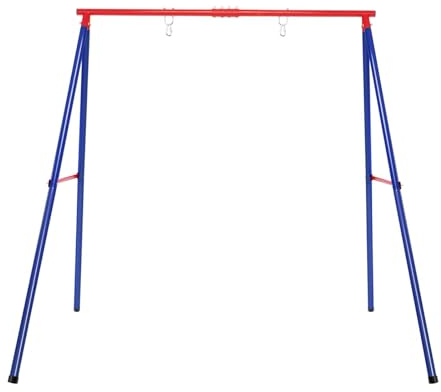 Maxmass Heavy Duty Swing Frame, Kids Swing Set with Ground Stakes, Indoor Outdoor Single Swing A Frame for Backyard Garden Park Playground (Red + Blue)