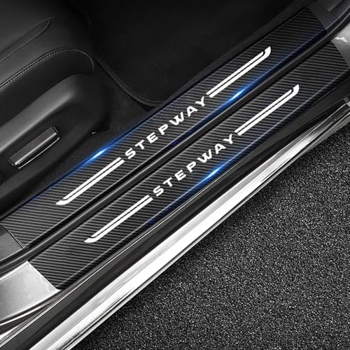 4 Piezas Protector de Umbral de Puerta de Coche, para Renault Dacia Sandero Stepway Decoración para Estribos de Coche de Fibra de Carbono Película Protectora de Pintura Pegatina A