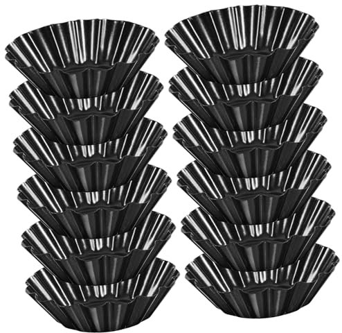 IMIKEYA 12pcs Carbon Steel Tart Pans Flower Reusable Non-Stick Tart Muffin Cup Mold for Baking Custard