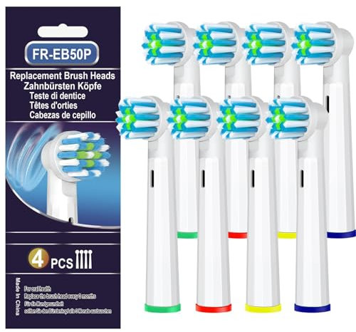 Testine di Ricambio Pro Cross Clean Action Compatibili con Spazzolino Elettrico Oral B, Testine Per Spazzolino di Ricambio Per Pulizia Straordinaria, Di Kisstta (8 Bianco)