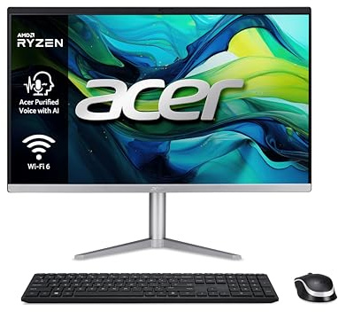 Acer Aspire C24-1300 All in One - Monitor 23.8 FullHD (AMD Ryzen 5 7520U, 16GB RAM, 512GB SSD, AMD Radeon Graphics, Windows 11 Home) Ordenador + Teclado QWERTY Español y Ratón Inalámbrico