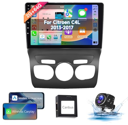 【8 Núcleo 2+64G】 Hodozzy Carplay Radio Coche para Citroën C4 DS4 2013-2017,10 Pulgadas Autorradio Android con Pantalla Táctil con WiFi/GPS/RDS/FM/Bluetooth/USB/DSP